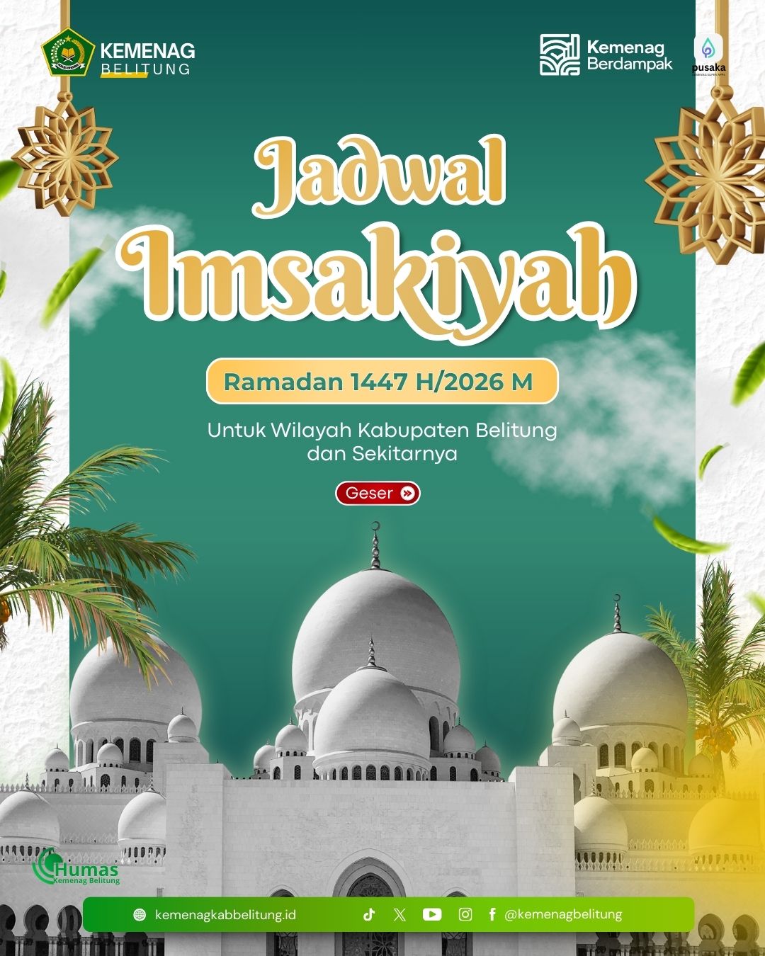 Info Jadwal Imsakiyah Ramadan 1447H/2026 M untuk Wilayah Kabupaten Belitung dan Sekitarnya